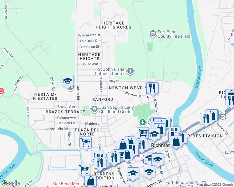 map of restaurants, bars, coffee shops, grocery stores, and more near 812 Newton Drive in Richmond