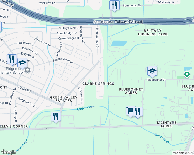 map of restaurants, bars, coffee shops, grocery stores, and more near 16034 Maladi Drive in Houston