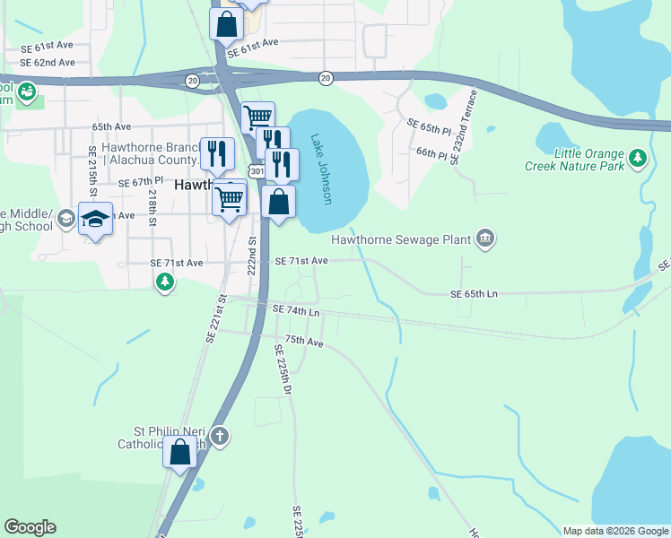 map of restaurants, bars, coffee shops, grocery stores, and more near 22609 Southeast 71st Avenue in Hawthorne