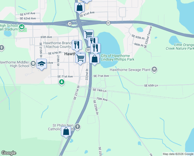 map of restaurants, bars, coffee shops, grocery stores, and more near 71st Ave in Hawthorne