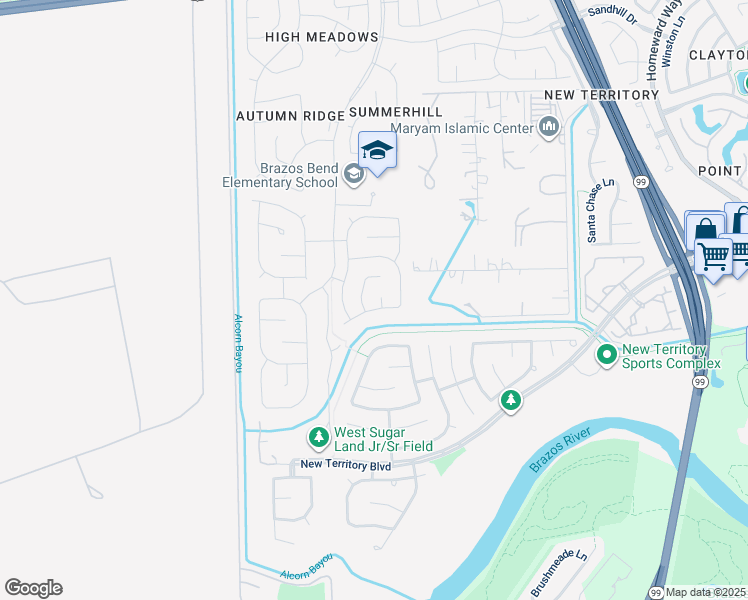 map of restaurants, bars, coffee shops, grocery stores, and more near 910 Quiet Water Court in Sugar Land