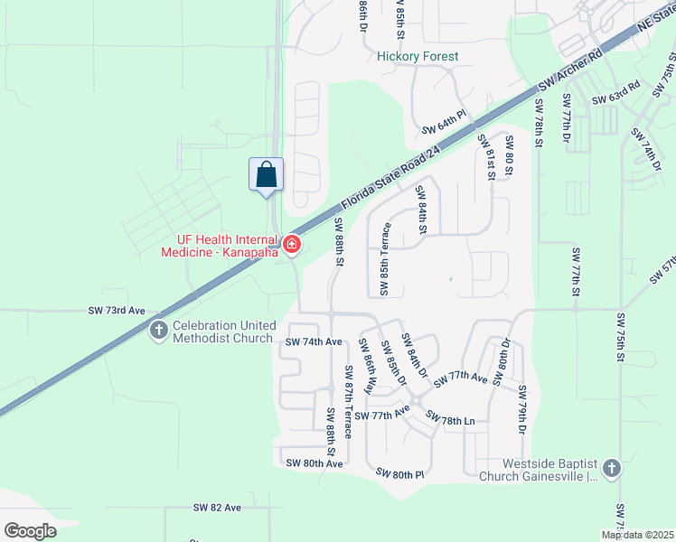 map of restaurants, bars, coffee shops, grocery stores, and more near 8717 SW Archer Rd in Gainesville