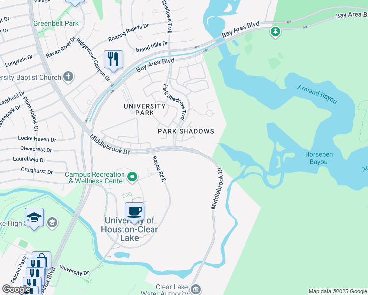 map of restaurants, bars, coffee shops, grocery stores, and more near 15148 Middlebrook Drive in Houston