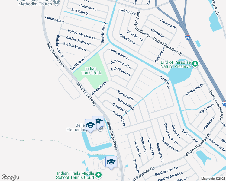 map of restaurants, bars, coffee shops, grocery stores, and more near 47 Buttermill Drive in Palm Coast