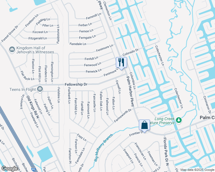 map of restaurants, bars, coffee shops, grocery stores, and more near 12 Fallen Oak Lane in Palm Coast