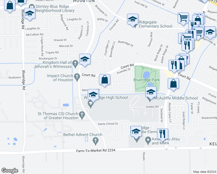 map of restaurants, bars, coffee shops, grocery stores, and more near 16339 Napa Vine Drive in Houston