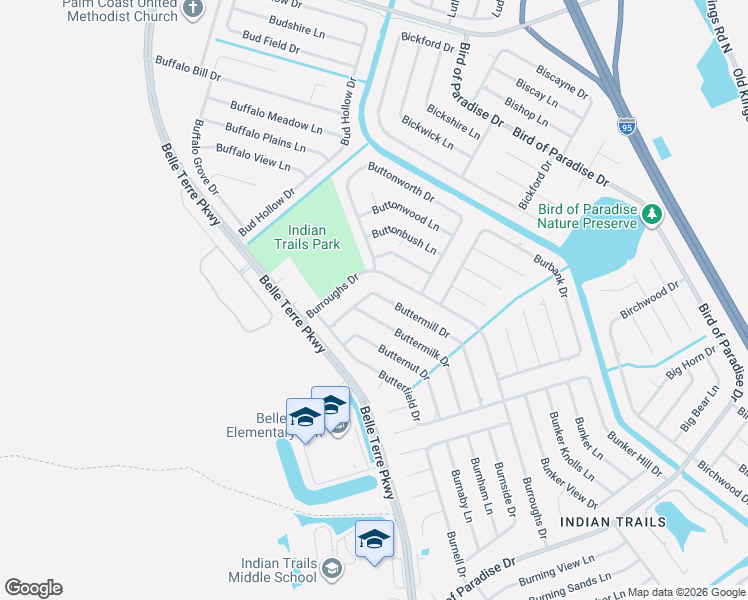map of restaurants, bars, coffee shops, grocery stores, and more near 51 Buttermill Drive in Palm Coast