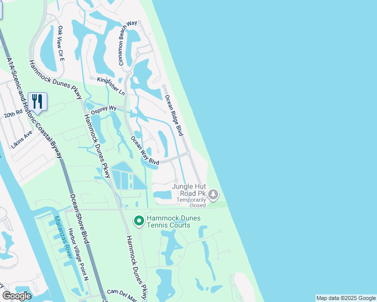 map of restaurants, bars, coffee shops, grocery stores, and more near 1 Ocean Ridge Boulevard in Palm Coast
