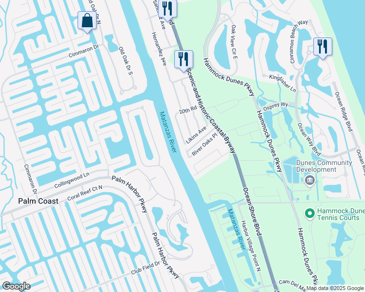 map of restaurants, bars, coffee shops, grocery stores, and more near 2 Weldon Way in Palm Coast