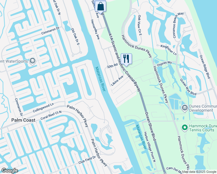 map of restaurants, bars, coffee shops, grocery stores, and more near 2 Weldon Way in Palm Coast
