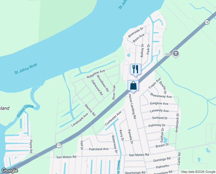 map of restaurants, bars, coffee shops, grocery stores, and more near 104 Woodlawn Road in Satsuma