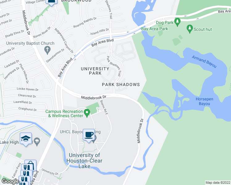 map of restaurants, bars, coffee shops, grocery stores, and more near 12439 Rutgers Park Court in Houston