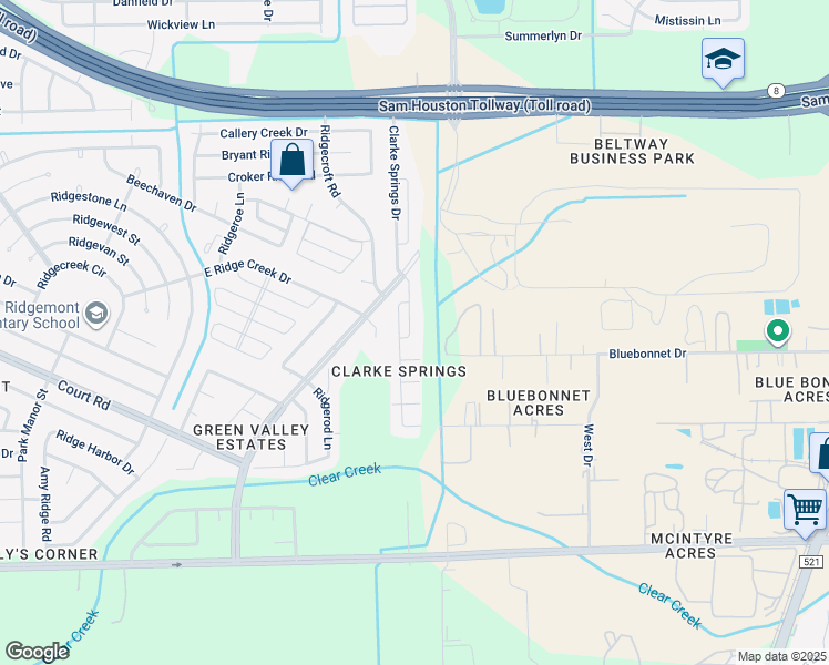 map of restaurants, bars, coffee shops, grocery stores, and more near 16031 Clarke Springs Drive in Houston