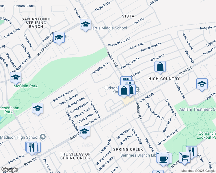 map of restaurants, bars, coffee shops, grocery stores, and more near 5531 Dashing Creek Street in San Antonio