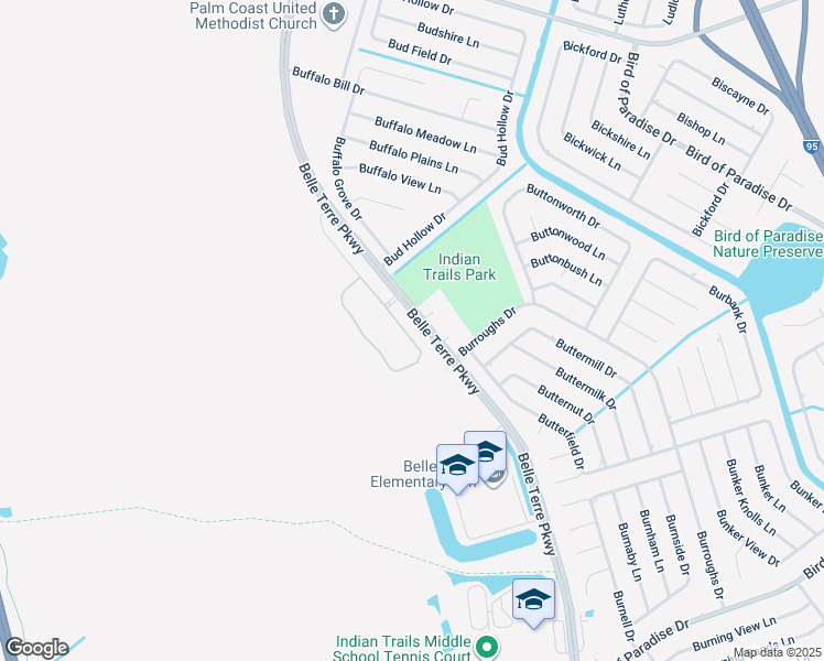 map of restaurants, bars, coffee shops, grocery stores, and more near 5650 Belle Terre Parkway in Palm Coast