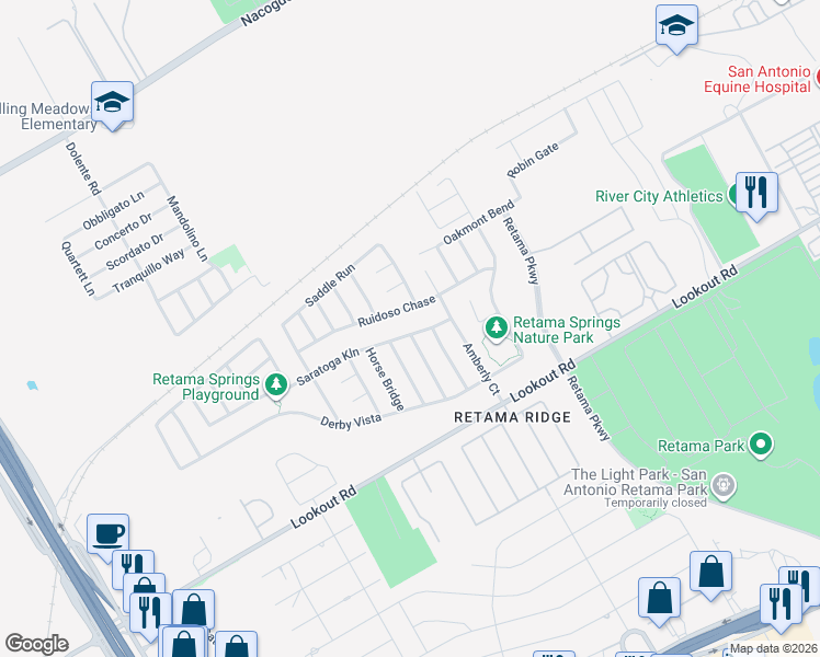map of restaurants, bars, coffee shops, grocery stores, and more near 8019 Saratoga Knoll in Selma