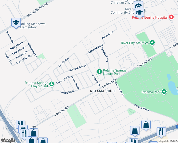 map of restaurants, bars, coffee shops, grocery stores, and more near 16323 Amberly Court in Selma