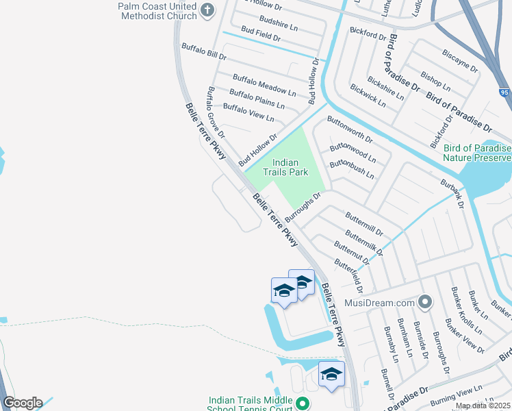 map of restaurants, bars, coffee shops, grocery stores, and more near 5650 Belle Terre Parkway in Palm Coast