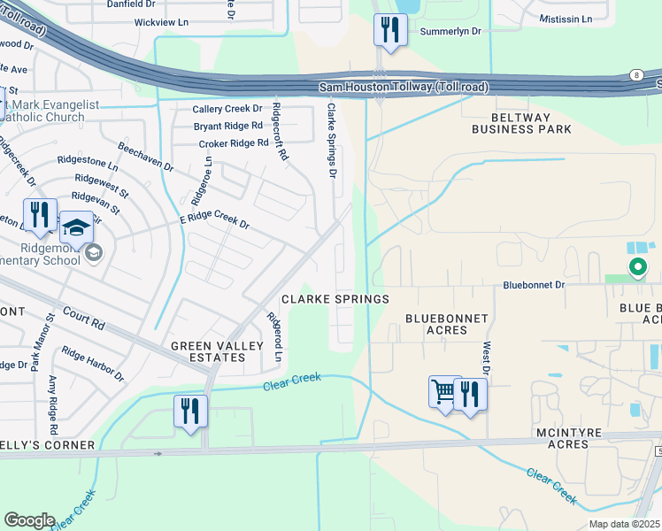 map of restaurants, bars, coffee shops, grocery stores, and more near 16034 Maladi Drive in Houston
