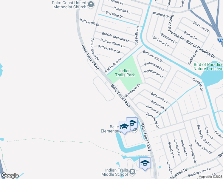 map of restaurants, bars, coffee shops, grocery stores, and more near 5650 Belle Terre Parkway in Palm Coast