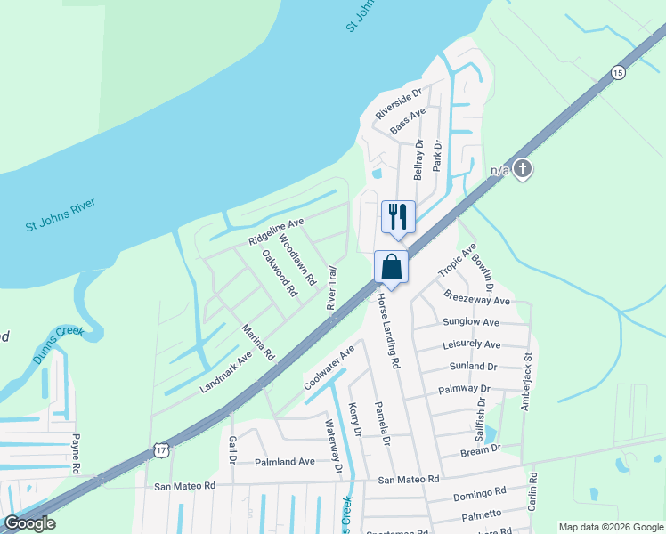 map of restaurants, bars, coffee shops, grocery stores, and more near 104 Woodlawn Road in Satsuma