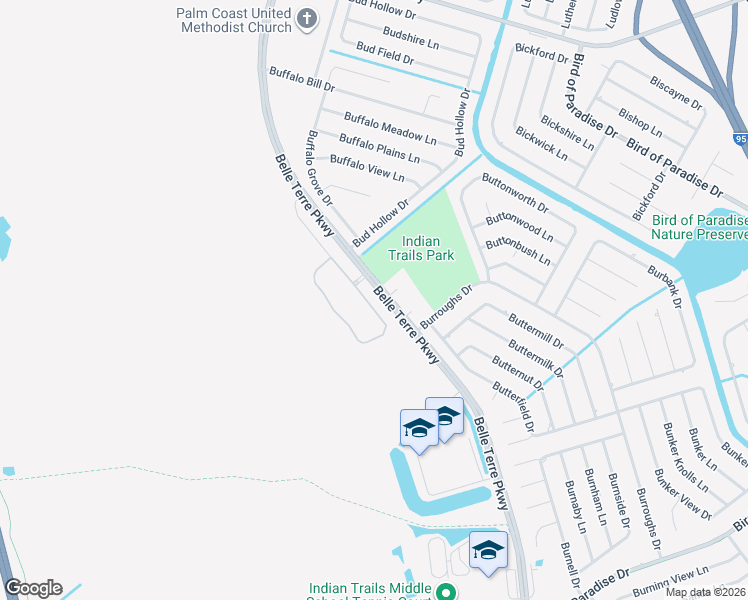 map of restaurants, bars, coffee shops, grocery stores, and more near 5650 Belle Terre Parkway in Palm Coast