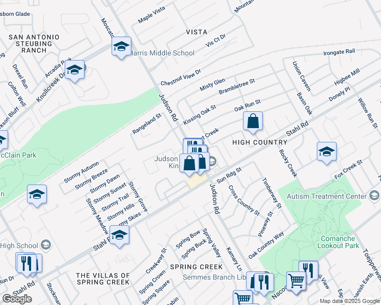 map of restaurants, bars, coffee shops, grocery stores, and more near 16406 Crested Butte St in San Antonio