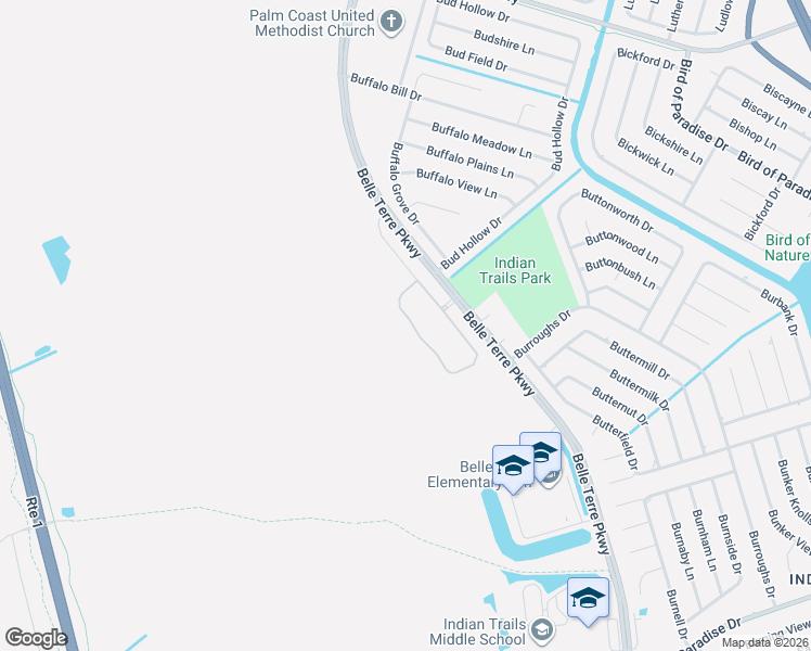 map of restaurants, bars, coffee shops, grocery stores, and more near 5750 Belle Terre Parkway in Palm Coast