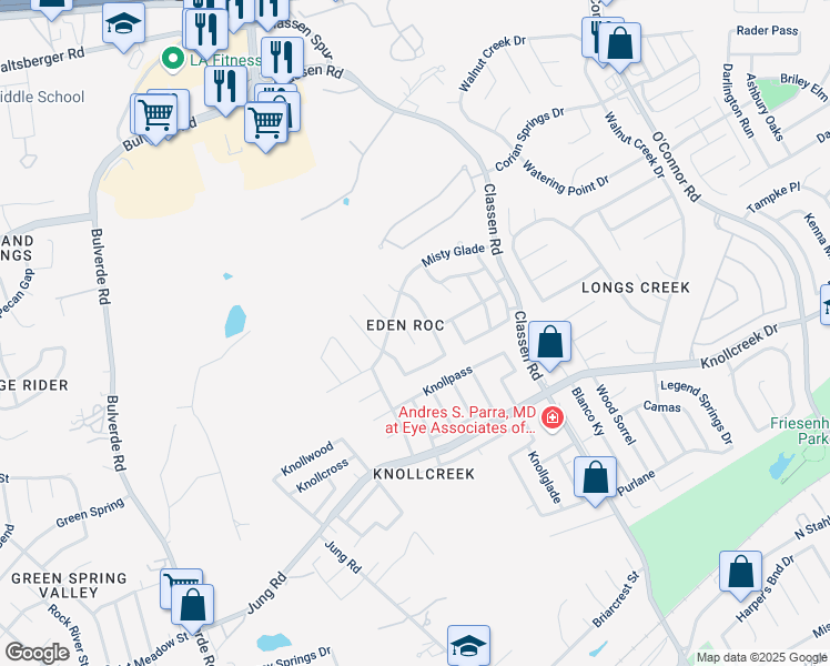 map of restaurants, bars, coffee shops, grocery stores, and more near 16618 Burning Glade in San Antonio