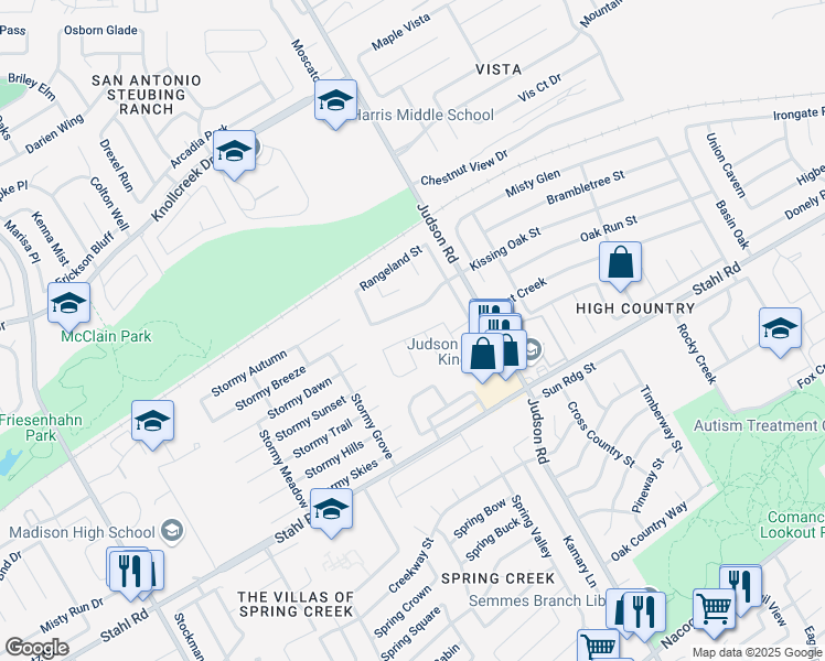 map of restaurants, bars, coffee shops, grocery stores, and more near 5531 Dashing Creek Street in San Antonio