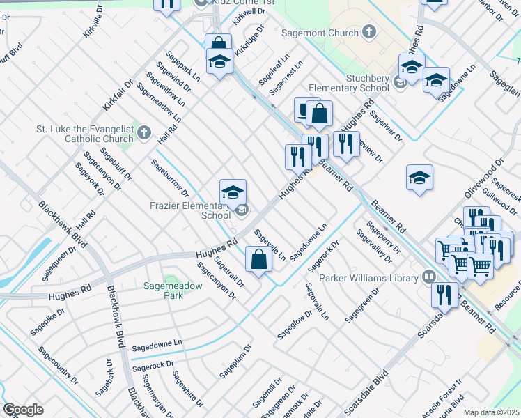 map of restaurants, bars, coffee shops, grocery stores, and more near 11131 Sagemeadow Lane in Houston