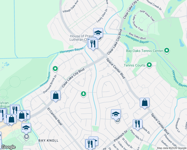 map of restaurants, bars, coffee shops, grocery stores, and more near 14310 Walnut Bridge Court in Houston