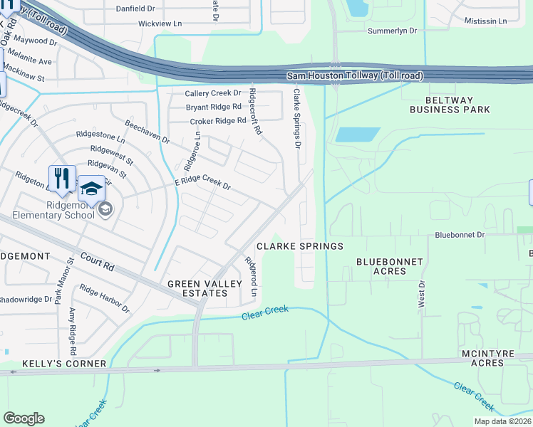map of restaurants, bars, coffee shops, grocery stores, and more near 15906 Hiram Clarke Road in Houston