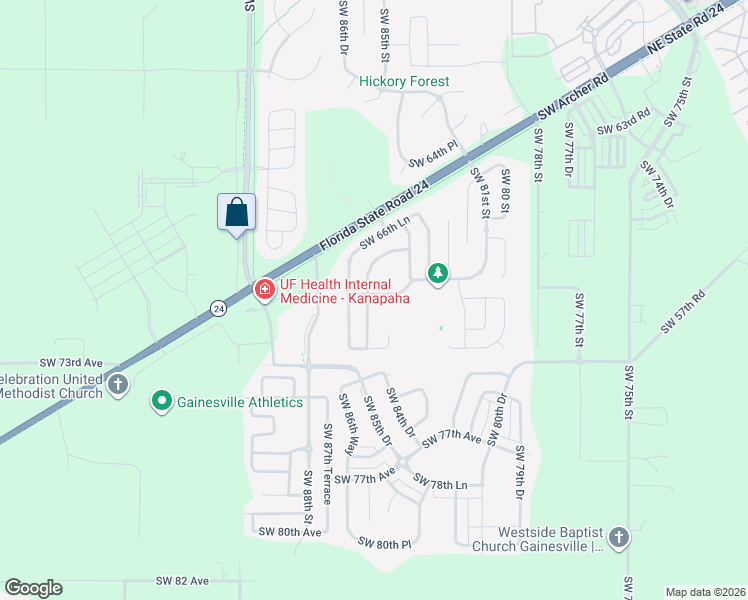 map of restaurants, bars, coffee shops, grocery stores, and more near 7003 Southwest 85th Terrace in Gainesville
