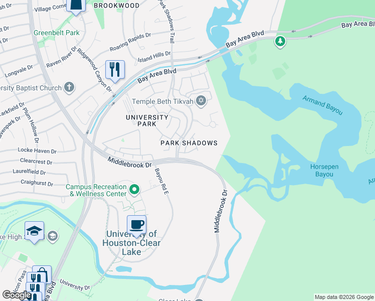 map of restaurants, bars, coffee shops, grocery stores, and more near 4030 Park Thicket in Houston