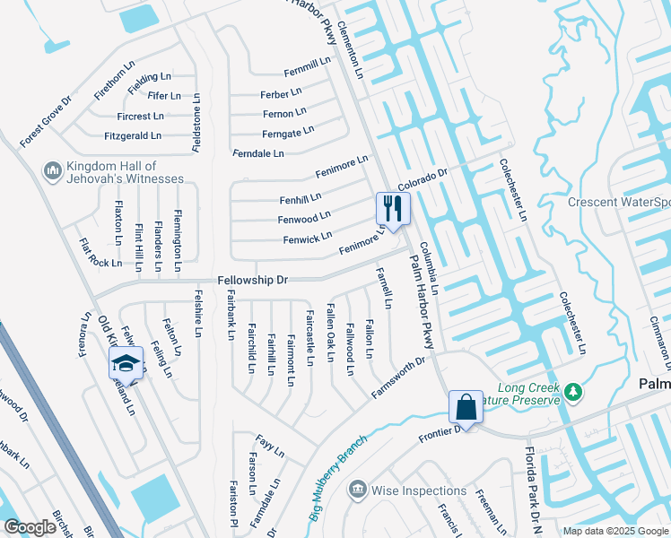 map of restaurants, bars, coffee shops, grocery stores, and more near 84 Fellowship Drive in Palm Coast