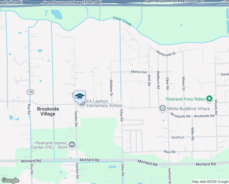 map of restaurants, bars, coffee shops, grocery stores, and more near 12801 Midlane Drive in Brookside Village