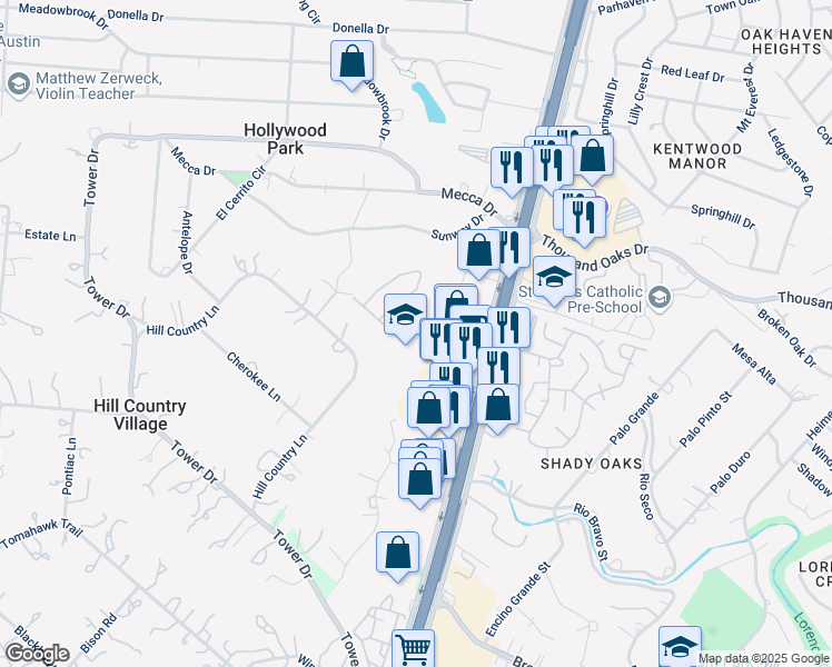 map of restaurants, bars, coffee shops, grocery stores, and more near 114 Navato Boulevard in San Antonio