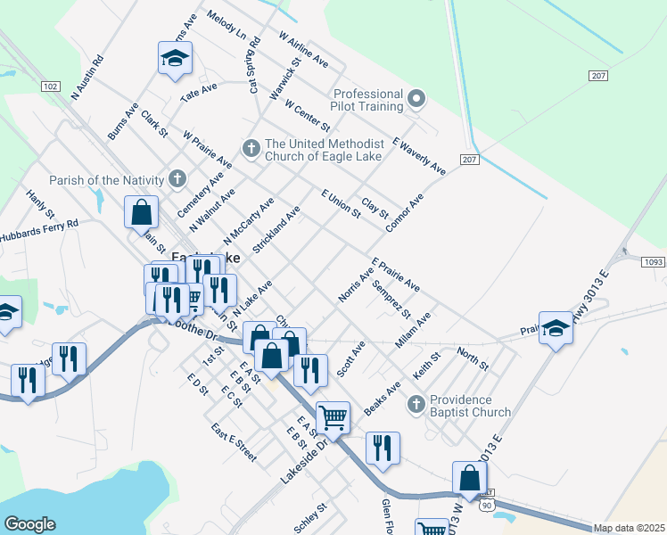 map of restaurants, bars, coffee shops, grocery stores, and more near 506 Westmoreland Avenue in Eagle Lake