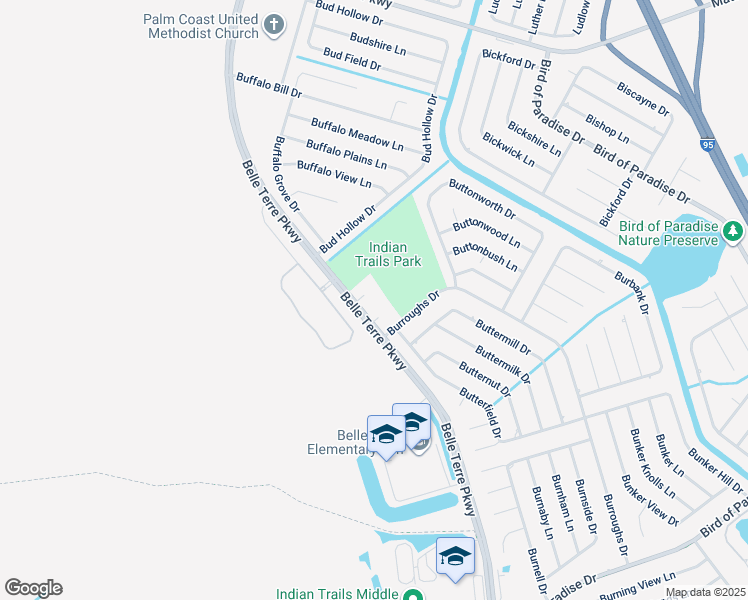 map of restaurants, bars, coffee shops, grocery stores, and more near 5730 Belle Terre Parkway in Palm Coast