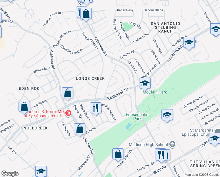 map of restaurants, bars, coffee shops, grocery stores, and more near 4919 Augusta Square in San Antonio