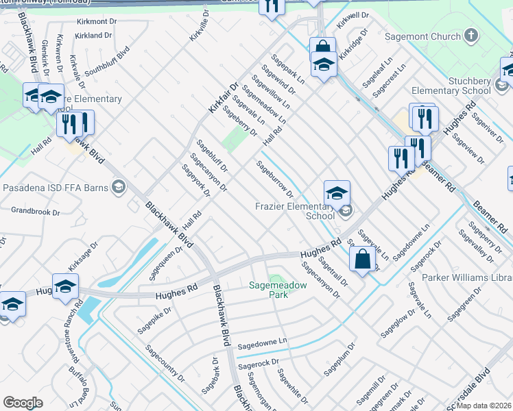 map of restaurants, bars, coffee shops, grocery stores, and more near 10906 Sagebluff Drive in Houston