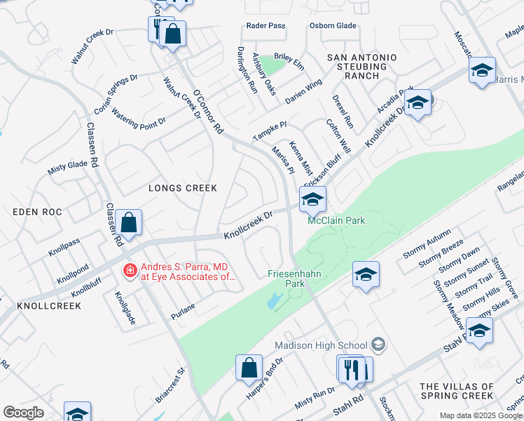 map of restaurants, bars, coffee shops, grocery stores, and more near 4970 Augusta Square in San Antonio