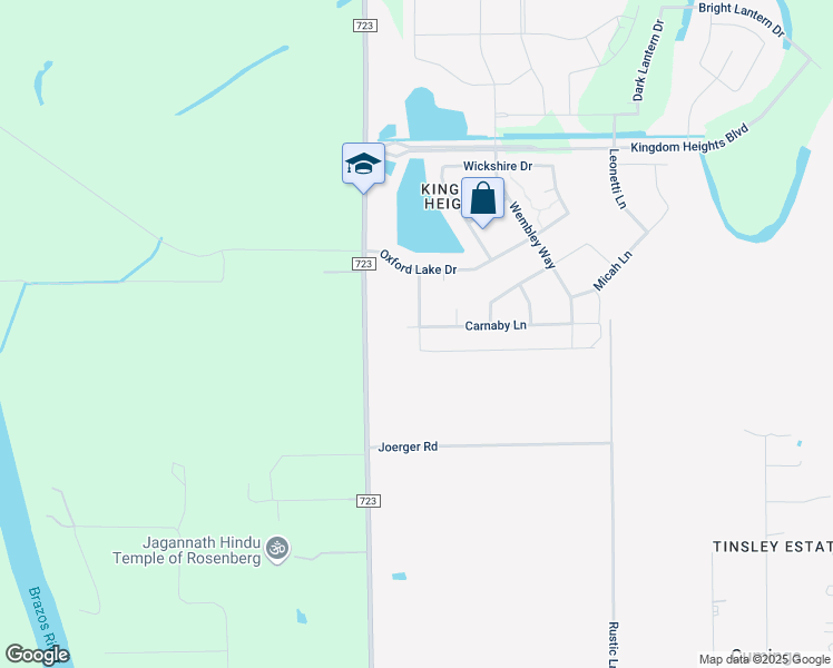 map of restaurants, bars, coffee shops, grocery stores, and more near 6411 Carnaby Lane in Rosenberg