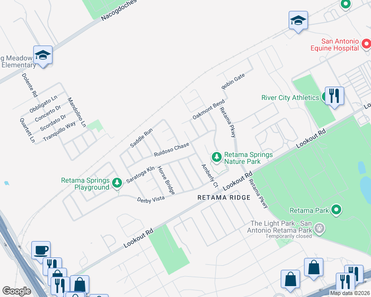 map of restaurants, bars, coffee shops, grocery stores, and more near 8019 Saratoga Knoll in Selma