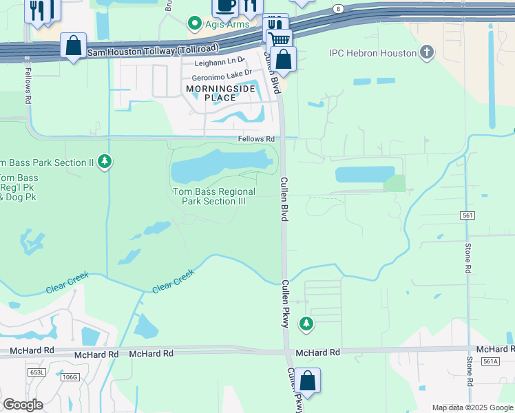 map of restaurants, bars, coffee shops, grocery stores, and more near 15108 Cullen Boulevard in Houston