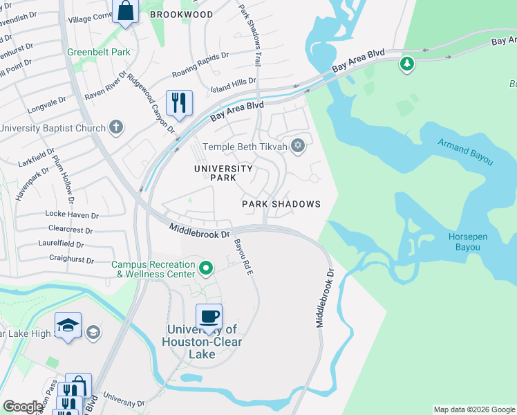 map of restaurants, bars, coffee shops, grocery stores, and more near 12439 Rutgers Park Court in Houston