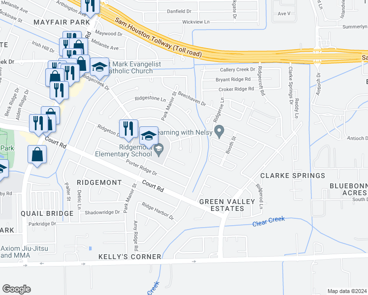 map of restaurants, bars, coffee shops, grocery stores, and more near 4810 Ridgevan Street in Houston