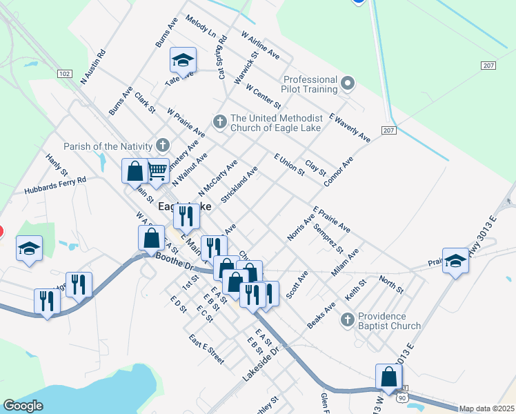 map of restaurants, bars, coffee shops, grocery stores, and more near 416 East State Street in Eagle Lake