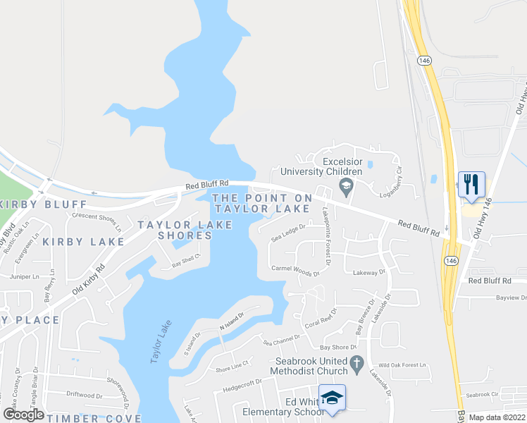 map of restaurants, bars, coffee shops, grocery stores, and more near 4417 Shady Lake Drive in Seabrook